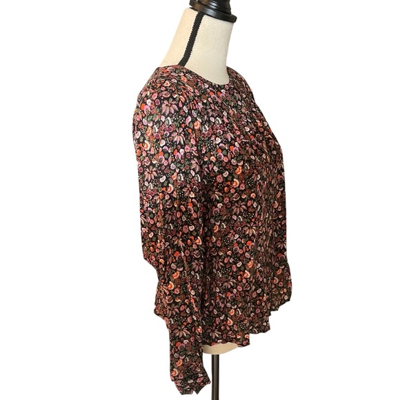 Maeve Front Pleated Multi-Color Floral Long Sleeve Blouse Top | Size XS - Picture 4 of 14